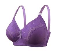 Women's Large Size Big Chest Steel Ring Bra Thin Lace Sexy Big Cup Underwear Bra Underwear Running Sports Bra Non Wired Bras for Women Ladies T Shirt Bralettes with Bra Extender (Purple, 52/120)