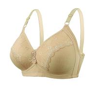 Women's Large Size Big Chest Steel Ring Bra Thin Lace Sexy Big Cup Underwear Bra Underwear Running Sports Bra Non Wired Bras for Women Ladies T Shirt Bralettes with Bra Extender (Beige, 46/105)