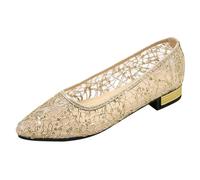 Women's Large-Size Breathable Flat Shoes Sparkly Rhinestone Square Toe Slip-On Loafers with Low Block Heel Casual Dressy Wedding Flats Loafers (3.5,Gold)