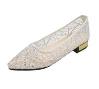 Women's Large-Size Breathable Flat Shoes Sparkly Rhinestone Square Toe Slip-On Loafers with Low Block Heel Casual Dressy Wedding Flats Loafers (Silver,5)