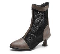 Women's Large Size Lace Boots Mid Calf Round Toe Block Heel Casual Dress Boots Comfortable Extended Sizes Plus Size 40-50 for Daily Wear,Brown,14 UK
