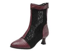 Women's Large Size Lace Boots Mid Calf Round Toe Block Heel Casual Dress Boots Comfortable Extended Sizes Plus Size 40-50 for Daily Wear,Burgundy,15 UK