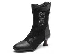 Women's Large Size Lace Boots Mid Calf Round Toe Block Heel Casual Dress Boots Comfortable Extended Sizes Plus Size 40-50 for Daily Wear,Black,13 UK