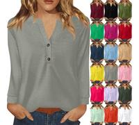 Women's Large Size V Neck T-Shirt, Long Sleeve Anti-UV T-Shirt, T-Shirt with Button Tshirt Autumn Top New Casual Top Versatile Clothes Loungewear Lightweight T-Shirt XXXL, Pink, 3XL