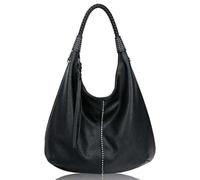 Women's Large Slouch Pu Leather Tote Hobo Shoulder Bag With Crystal Diamanti Stones Studs -Black