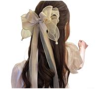Women's Large Spring Hair with Elegant Bow Tie, Soft Fabric Korean Style Hairpin for Secure Hold and Volume, Fresh Aesthetic Hair Accessory for Various Hairstyles(0045 Apricot)