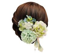 Women's Large Wedding Races Party Fascinator Simulation Flower Hydrangea Pearl Drooping Hair Hairpin Silk Flower (Green, One Size)