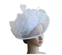 Women's Large Wedding Races Party Fascinator Women Tea Party Headband Wedding Flower Cocktail Mesh Feathers Hair Clip (White, One Size)