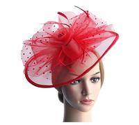Women's Large Wedding Races Party Fascinator Women Tea Party Headband Wedding Flower Cocktail Mesh Feathers Hair Clip (Red, One Size)