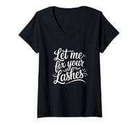 Womens Lash Tech Viral Quote Let Me Fix Your Lashes V-Neck T-Shirt