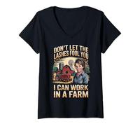 Womens Lashes Fool You Agriculture Farm Rancher Farming Farmer V-Neck T-Shirt
