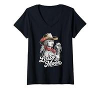 Womens Lasso The Moon Western Cowgirl Holding Rope V-Neck T-Shirt