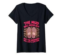 Women's Last A Life Time Running Muddy Mudding Race Obstacle Mud Run V-Neck T-Shirt