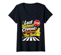 Women's Last Backpack Crossed Before The Bell Crossing Guard V-Neck T-Shirt