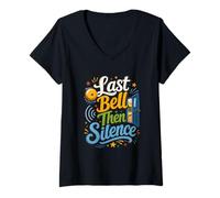 Women's Last Bell Silence Funny End of Year Teacher V-Neck T-Shirt