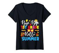 Womens Last day of school Goodbye, 1st grade, hello summer teacher, children V-Neck T-Shirt