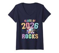 Womens Last First Day Class of 2026 Rocks Seniors We Run The School V-Neck T-Shirt