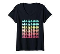 Womens Last First Day Senior 2026 Groovy Yearbook 12 Years Later V-Neck T-Shirt