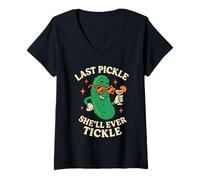 Womens Last Pickle She'll Ever Tickle Funny Bachelorette Party V-Neck T-Shirt