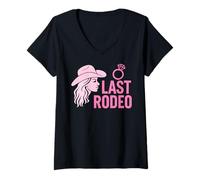 Womens Last Rodeo Bachelorette Party Funny Bride Cowgirl Theme Pink V-Neck T-Shirt