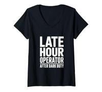 Women's Late Hour Operator After Dark Typography Statement V-Neck T-Shirt