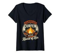 Women's Late Night Camping Campfire Night Humor Camping Nights Fire V-Neck T-Shirt