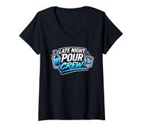 Women's Late Night Pour Crew - Funny Drinking Squad V-Neck T-Shirt