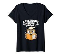 Women's Late Night Reading Club Library Never Return Owl V-Neck T-Shirt