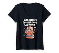 Women's Late Night Reading Club Library Owl Lover V-Neck T-Shirt