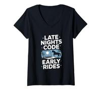 Women's Late Nights Code Early Rides Horse Programmer V-Neck T-Shirt