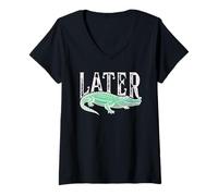 Womens Later Gator Retro Alligator Graphic V-Neck T-Shirt