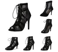 Women's Latin American Dance Boots with Open Toe Salsa Bachata Ballroom Dance Shoes Tango Waltz Modern Dance Boots Stiletto Heels Women's Black, 01 Black01, 39/EU(7CM)