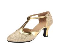 Women's Latin Ballroom Dance Shoes, Carnival, Tape-On, Professional, Comfortable, S-3XL Gold