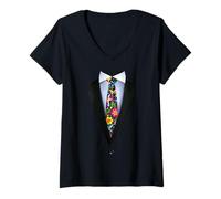 Women's Latin Culture Tuxedo with Tie Funny Fiesta Costume V-Neck T-Shirt