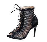Women's Latin Dance Boots Lace-up High Heel Salsa Tango Ballroom Party Practice and Performance Dancing Boots Party Performance Ballroom Lace-up Mesh Latin Dancing Peep Toe Shoes