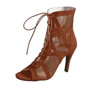 Women's Latin Dance Boots Lace-up High Heel Salsa Tango Ballroom Party Practice and Performance Dancing Boots Party Performance Ballroom Lace-up Mesh Latin Dancing Peep Toe Shoes