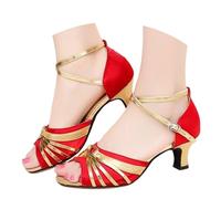 Women's Latin Dance Boots Latin Salsa Closed Toe Low Heel Formal Party Evening Ankle Booties Ballroom Dancing Shoe Evening Wedding Pumps with Ankle Strap Red