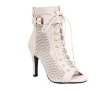 Women'S Latin Dance Boots, Open Toe Breathable Mesh Lace-Up Shoes, Ladies Fall Ankle Boots For Club Party, Elegant Summer Party Shoes, High Heel Salsa Dance Heels Sandals For Women