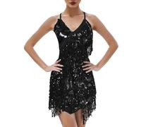 Women's Latin Dance Dress Fringe Sequin Tassel Jazz Ballroom Stage Performance Costume