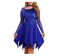 Women's Latin Dance Dress Sequin Tassel Asymmetrical Shoulder Lyrical Contemporary Costume