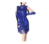 Women's Latin Dance Dress Sequin Tassel Skirt Gloves Set Rumba Salsa Tango Competition