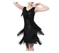 Women's Latin Dance Dress V-Neck Sleeveless Sequin Fringe Ballroom Salsa Tango Stage Costume Outfit