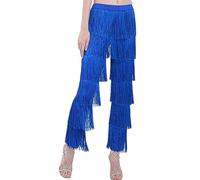 Women's Latin Dance Pants Tassel Ballroom Dance Professional Black Adult Fringe Rumba Tango Salsa Practice Pants (as8, Alpha, jaspo_s, Blue, Small, 常规)