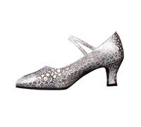 Women's Latin Dance Shoe Mid Heel Gold Strappy Latin Dancing Shoes Women Wide Fit ow tten Heel Sandals Soft Leather Performance ractice Competition Ballroom Dance Sandal (Silver, 4.5)