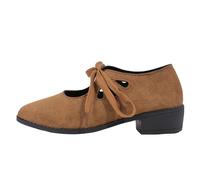Womens Latin Dance Shoes Close Toe Lace-up Strap Arch-Support Footweart Plantar Fasciitis Comfortable Orthotic Synthetic Leather Pumps for Beginner Ballroom Dance ractice (Brown, 6)