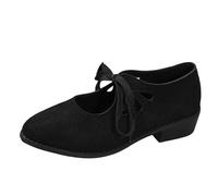 Womens Latin Dance Shoes Close Toe Lace-up Strap Arch-Support Footweart Plantar Fasciitis Comfortable Orthotic Synthetic Leather Pumps for Beginner Ballroom Dance ractice (Black, 5)