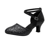 Women's Latin Dance Shoes Closed Toe Ballroom lsa Sandal Dance ractice Shoe Ballroom Tango ractice Dancing Shoes for ressy Wedding Comfy Elegant Vacation Beach rty (Black, 6)