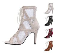Women's Latin Dance Shoes Dance Boots Salsa Ballroom Performance Heels Sexy, White (white 1), 2/2.5 UK