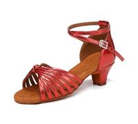 Women's Latin Dance Shoes Dance Shoes Brown Open Toe Ballroom Salsa Performence Dancing Practice with 1.5 inch Heel, 4 Big Kid Comfortable Practice & Performance Shoes(Red,10.5 UK Child)