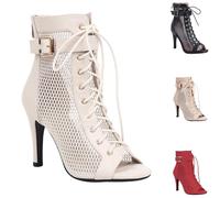 Women's Latin Dance Shoes Dancing Boots Gladiator Sandals Breathable Line Dance Black Heels Strappy-High Heel, Ballroom,Salsa,Tango, Bachata, Performance, Party, Practice,red Shoes,Lace-up